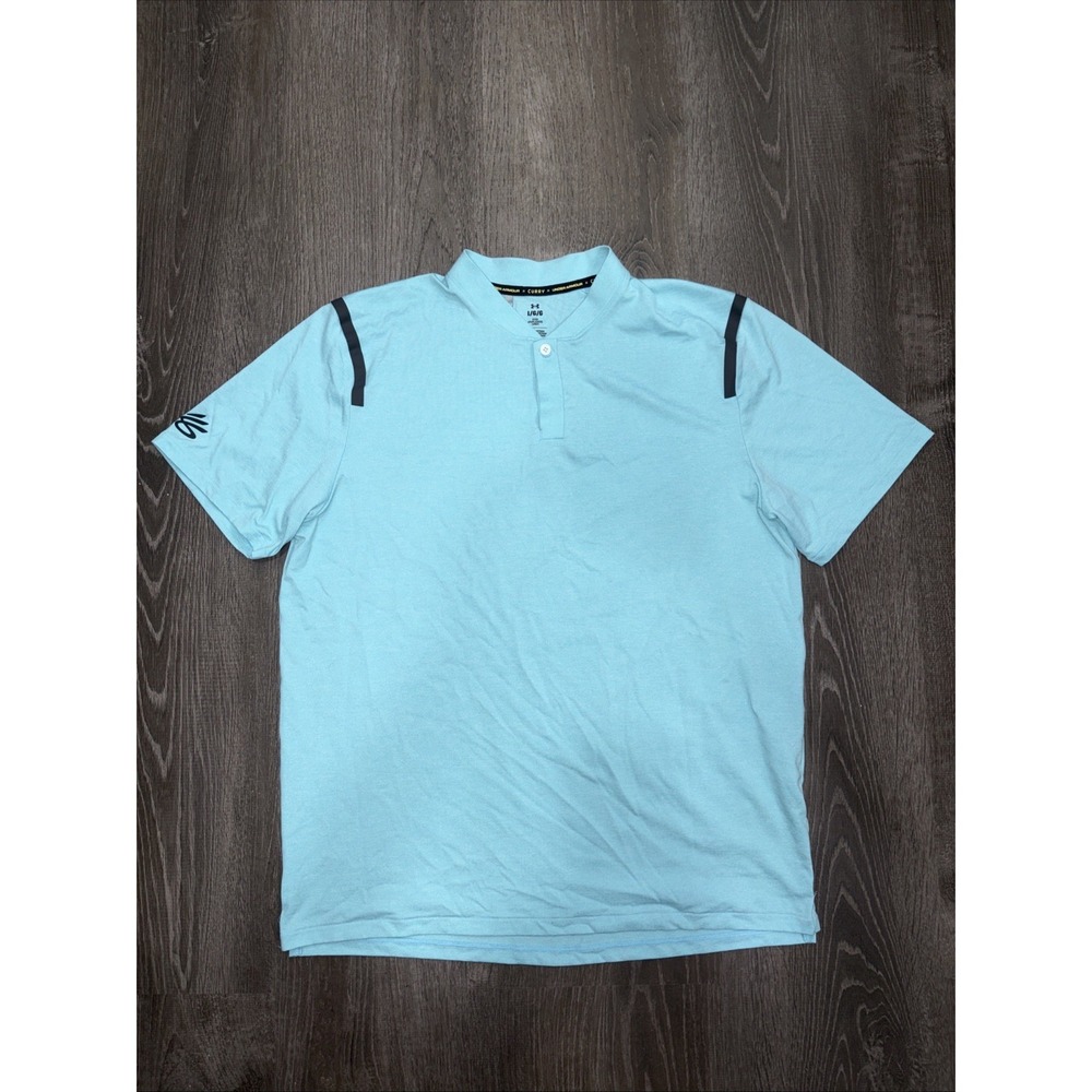 Under Armour Polo Shirt Men's Large Bomber Curry Blade Collar Light Blue